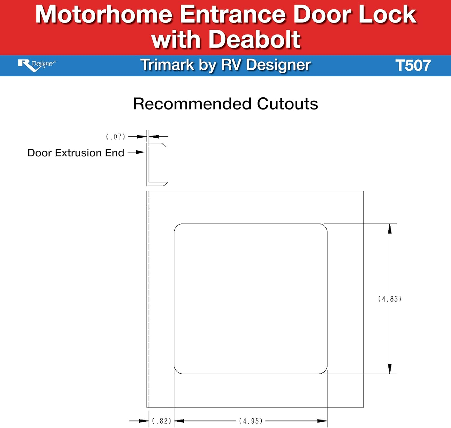 RV Designer T507 Motorhome Entrance Door Lock with Built-In Deadbolt for Trimark, Regular image number 6