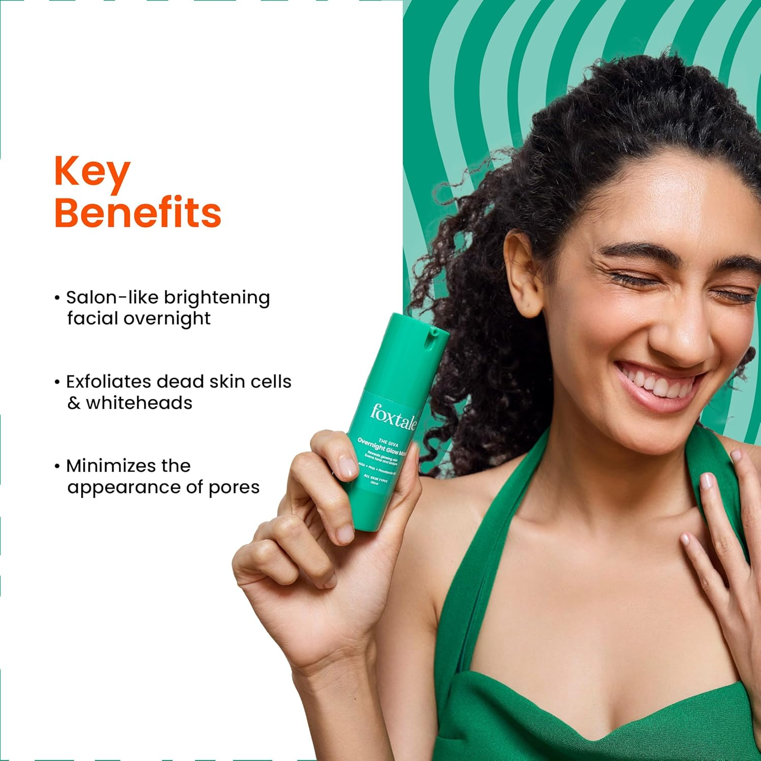 Foxtale 2% Glycolic + 2% Lactic Acid Overnight Glow Facial | 30 Second Facial for Salon like Brightening | for Clear, Smooth, Soft Skin | Men & Women | 30 Ml, Green, 30 G (Pack of 1) image number 5