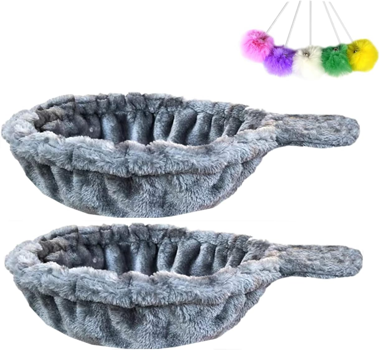 Shengocase 2-Pack 13.2'' Large Grey Cat Tree Tower Replacement Basket Lounger Hammock Bed, 5Pcs Hanging Pom-Pom Toys with Elastic Strings, Cat Tree Accessories Hammock Attachment image number 4