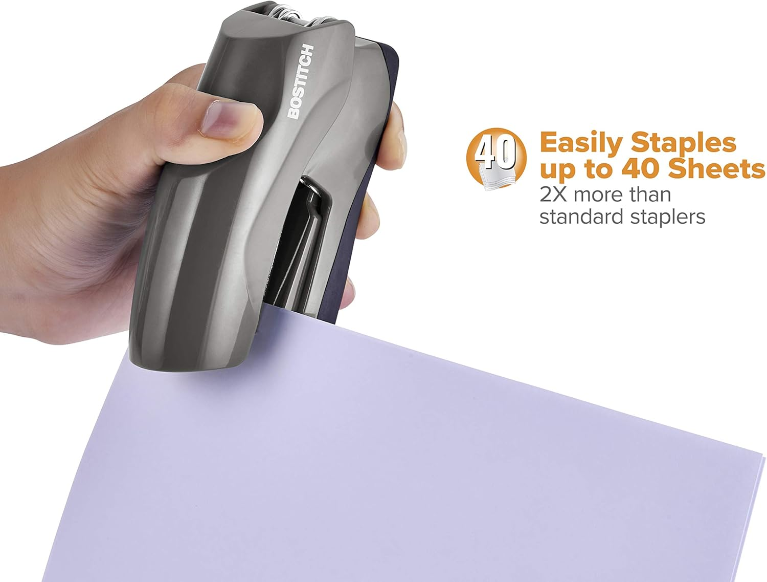 Bostitch Office Heavy Duty 40 Sheet Stapler, Small Stapler Size, Fits into the Palm of Your Hand; Gray