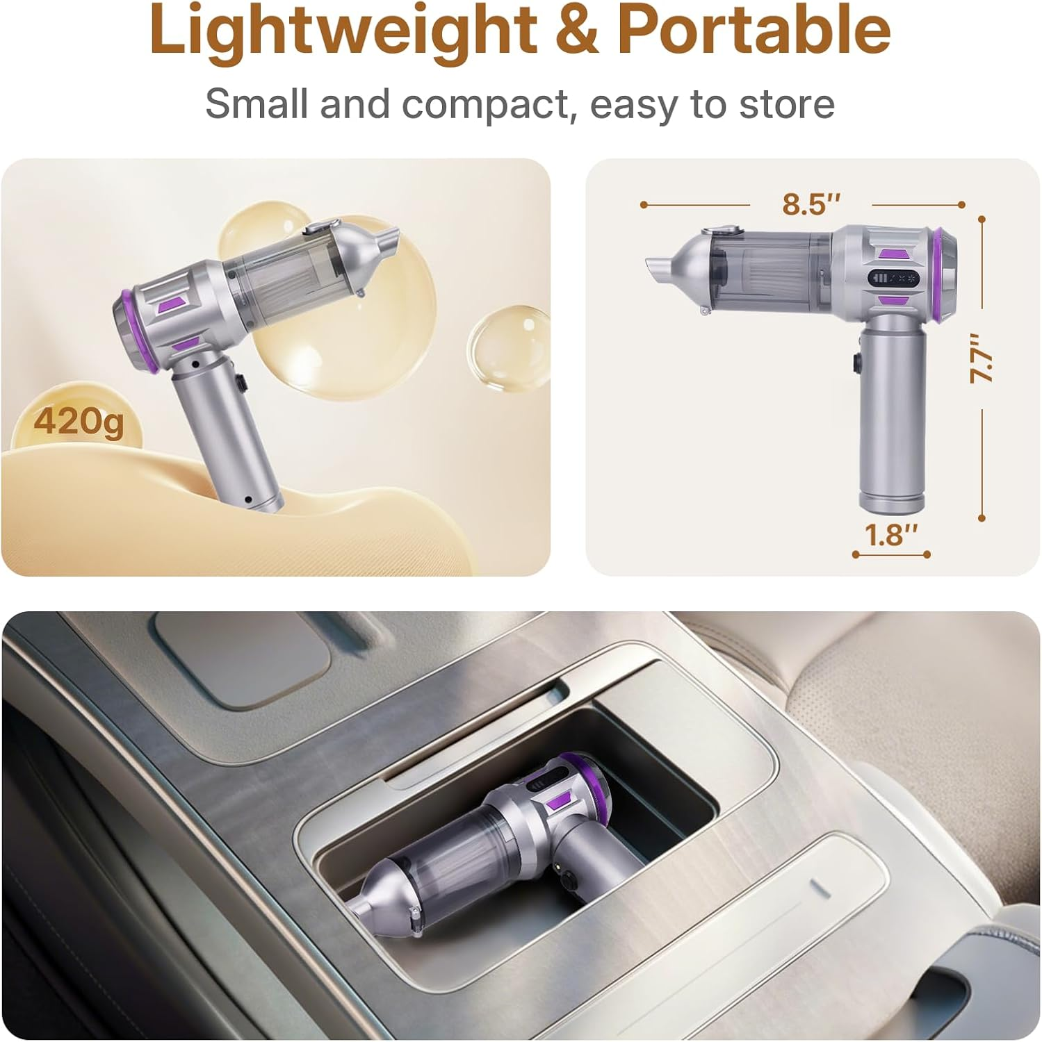 OWLKELA Car Vacuum Cleaner, Powerful Cyclonic Suction USB Rechargeable Portable Handheld Mini Vacuum Cordless with Brushless Motor &ndash; for Pet Hair, Car, Home, Office, Kitchen image number 5