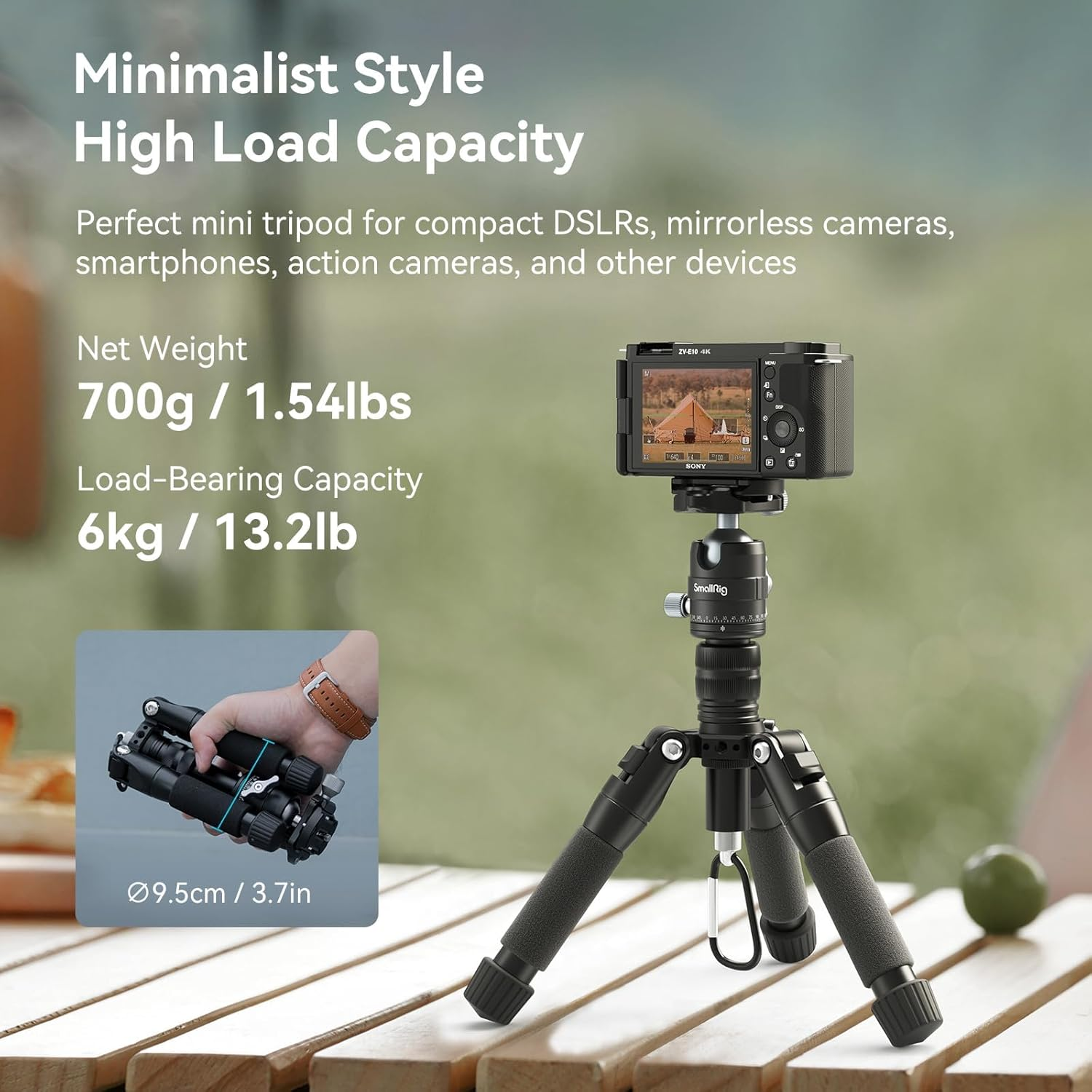 Smallrig Aluminum Mini Tripod 20 In/ 52 Cm Desktop Tripod with 360&deg; Ball Head, Compact Desktop Tripod for DSLR Camera Video Camcorder, Load up to 13Lb/6Kg-4289 image number 1