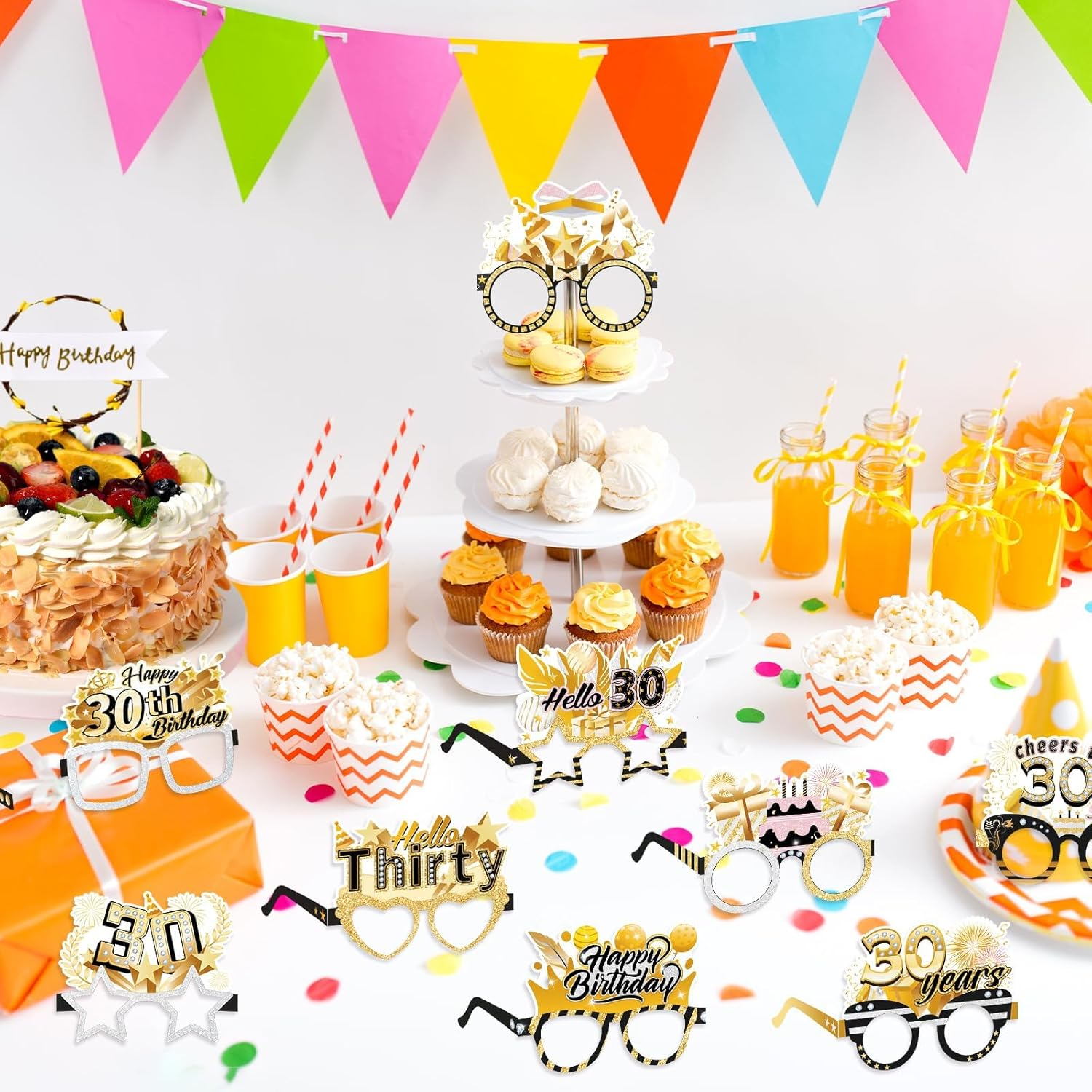 Birthday Glasses, 18 Pack Birthday Paper Glasses for Man Women, Birthday Photo Props Party Supplies, Hello Thirty Cheers to Birthday Party Favors image number 3