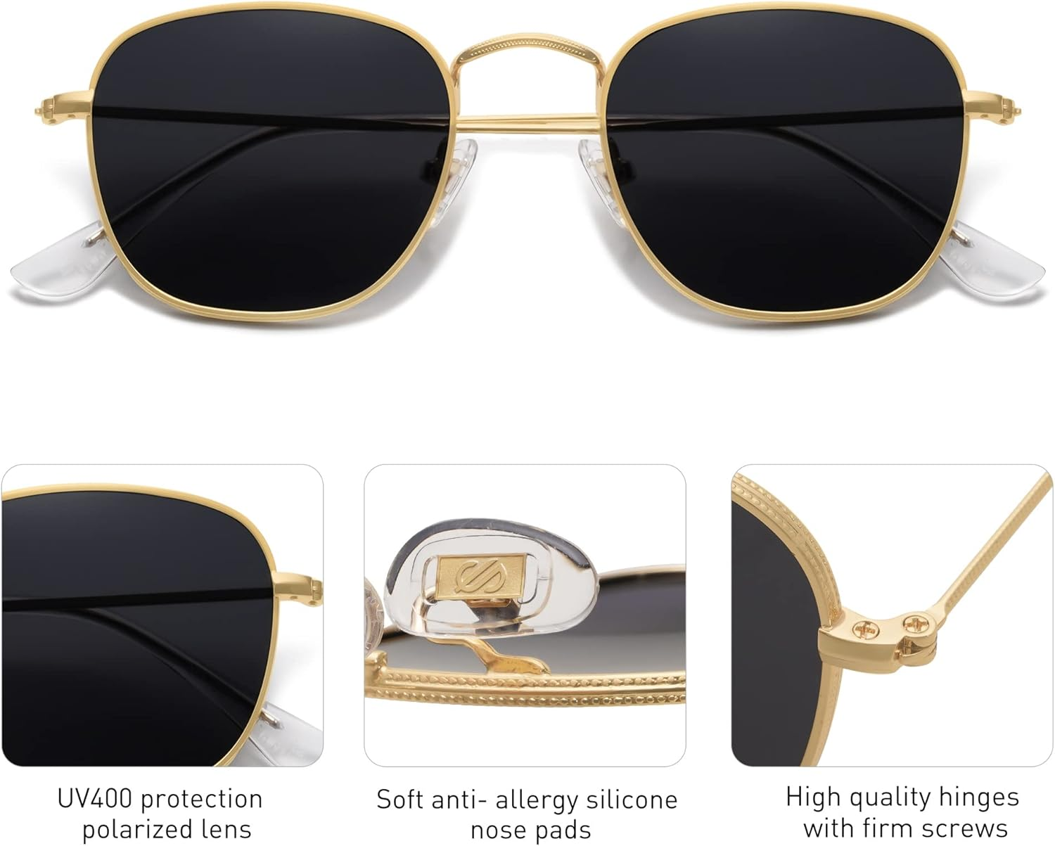 SOJOS Small Square Polarized Sunglasses for Women Men Classic Vintage Retro Style SJ1143