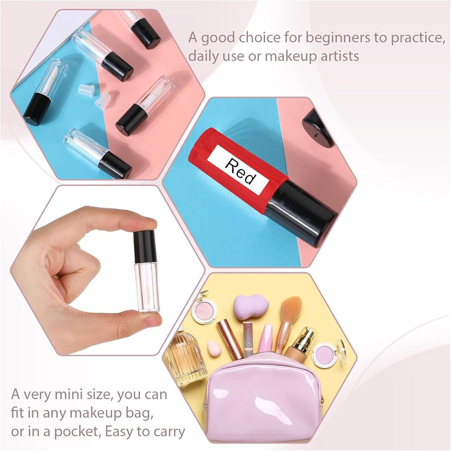 Kzvsiy 10 Pcs Empty Lip Gloss Tubes, 1.2 Ml Mini Refillable Lip Balm & Lip Gloss Containers, Transparent Mini Lipstick Bottles with Black Caps for Samples, DIY Lip Balms, and Cosmetics image number 4