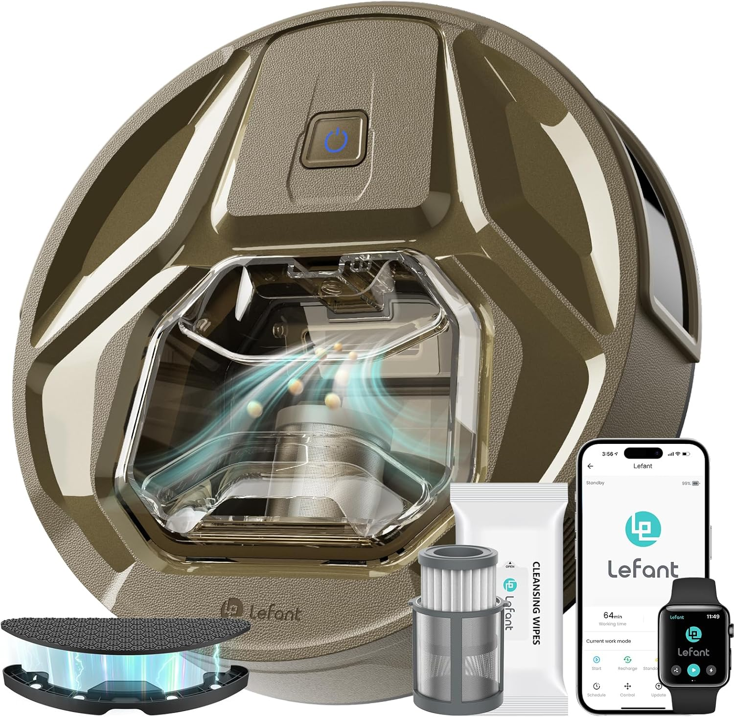 Lefant M320 Robot Vacuum Cleaner, 6000Pa Strong Suction, 210Min Runtime, Self-Charging, 800Ml Visible Dustbin, Compatible with Alexa, Ideal for Pet Hair & Hard Floors & Carpets, Black