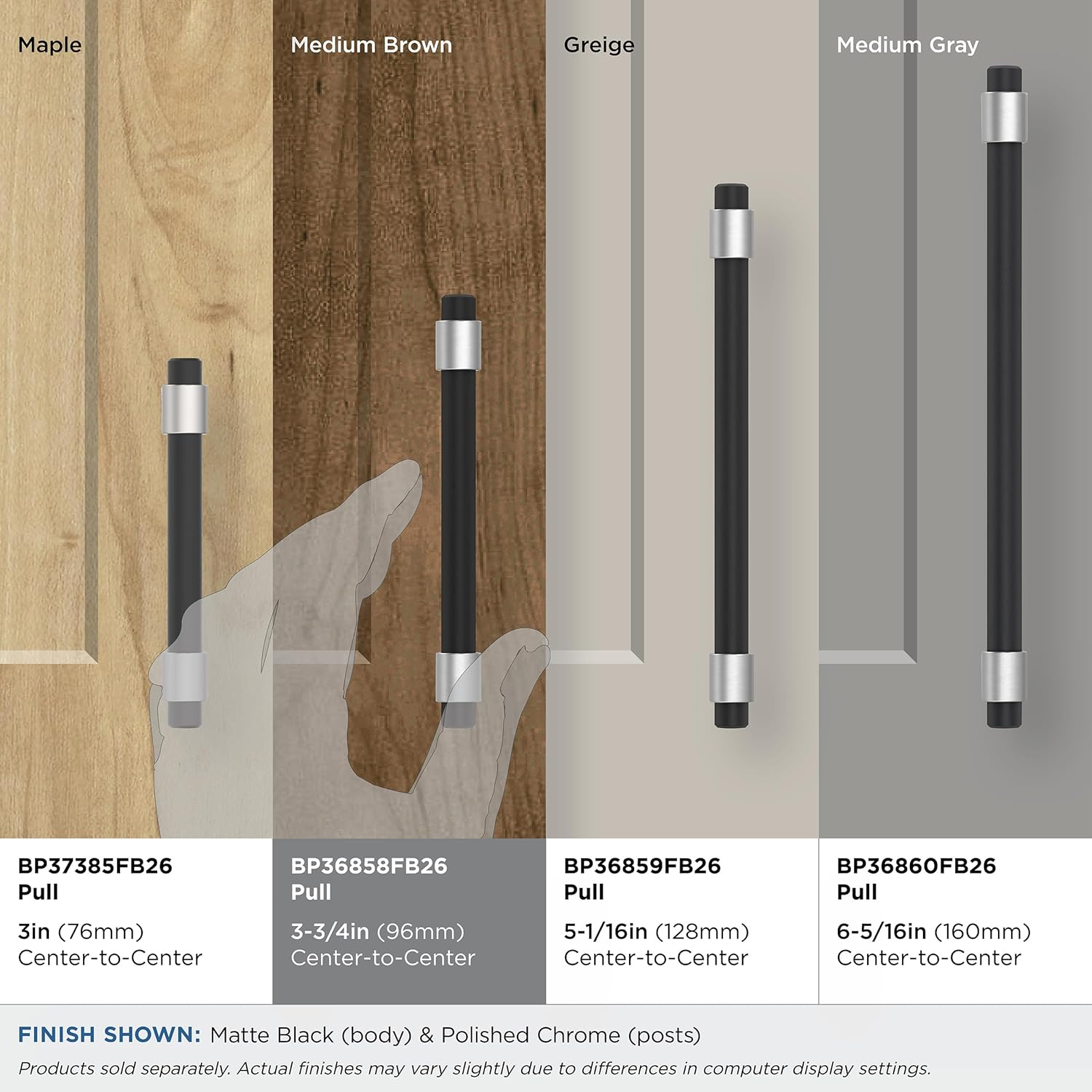 Amerock | Cabinet Pull | Polished Chrome/Matte Black | 3-3/4 Inch (96 Mm) Center-To-Center | Mergence | 1 Pack | Drawer Pull | Cabinet Handle | Cabinet Hardware image number 3