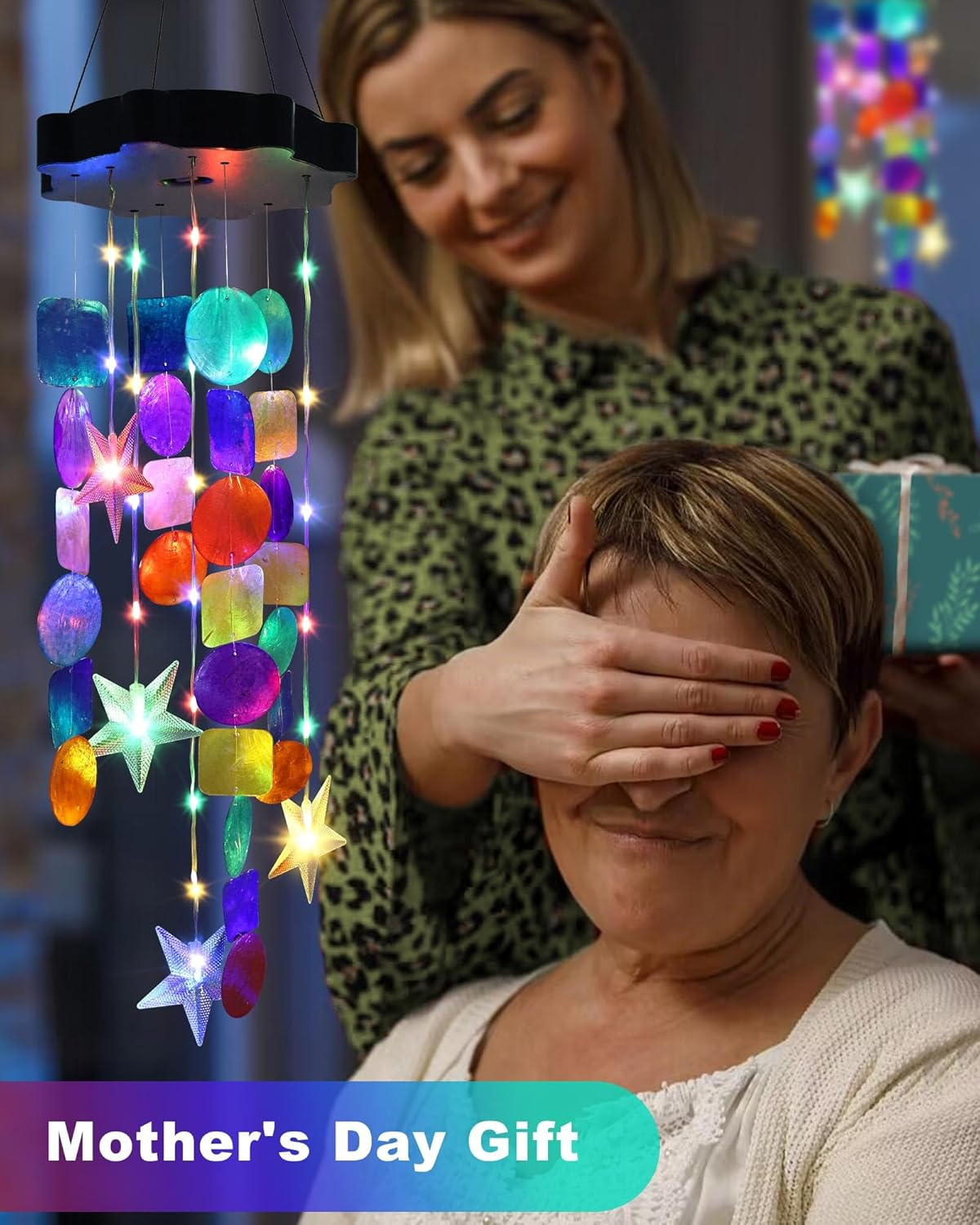 Toodour Solar Decorative Lights Outdoor, Colorful Shells Lights Gifts for Mom Grandma Women Wife Girls, Solar Wind Chimes outside Decorative Mobile Lights for Holiday Garden Porch Yard Window Decor image number 2