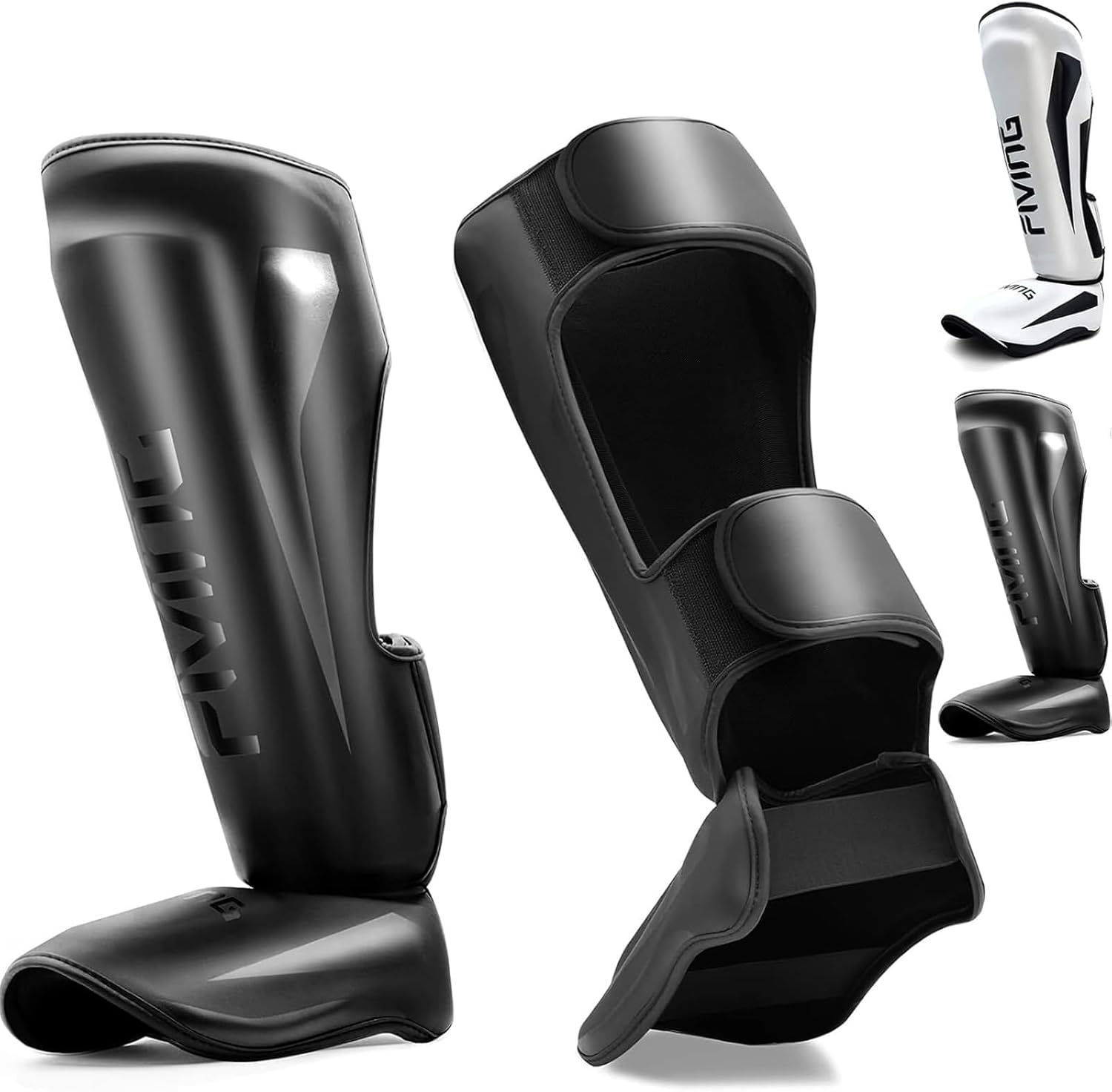 Homodoskey Sports Shin Guards &ndash; Boxing Muay Thai Instep Leg Protector for Martial Arts, Kickboxing, BJJ, Karate, Taekwondo &ndash; PU Leather Reinforced MMA Shin Guards with Foam Padding