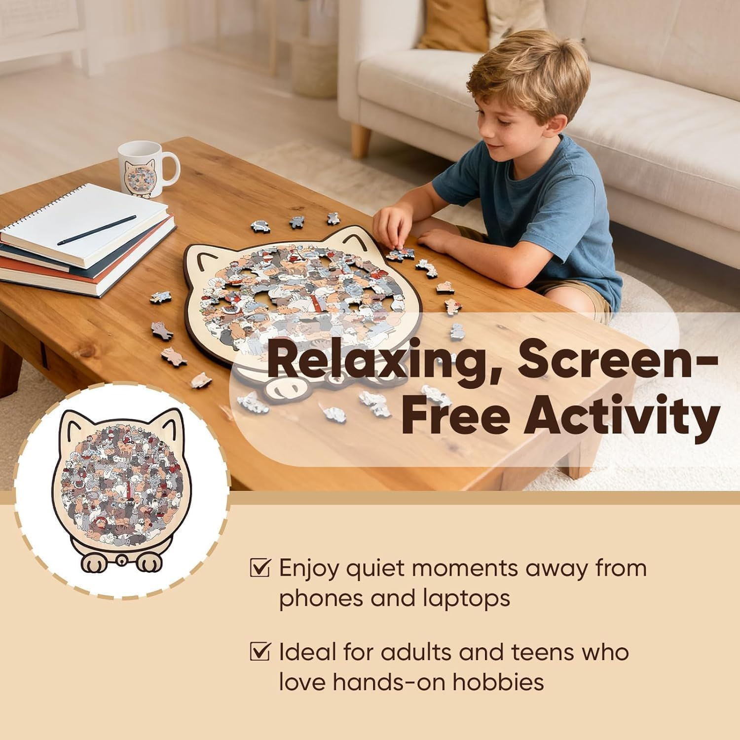 Cat Jigsaw Puzzles, 135-Piece Cat Shaped Wooden Jigsaw Puzzle for Adults (Grey) image number 4