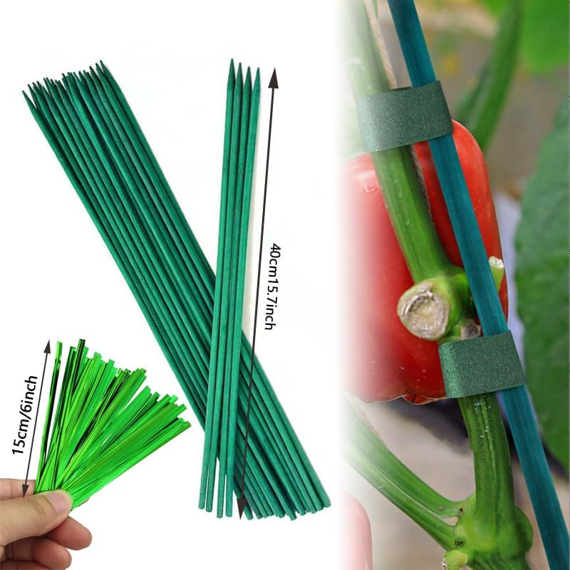 100Pcs Garden Wood Plant Stakes,Betterjonny 15.7Inch Long Bamboo Plant Support with 100Pcs Metallic Twist Ties Sticks Sturdy Floral Plant Support Stakes Wooden for Floral Picks Roasting Sticks image number 6
