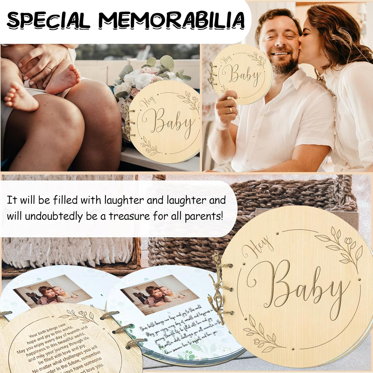 1DFAUL Baby Shower Guest Book Alternatives Girl Boy, 80 Pages Hey Baby Shower Sign in Guest Book with Watercolor Design, Wood Keepsake for New Parents image number 6