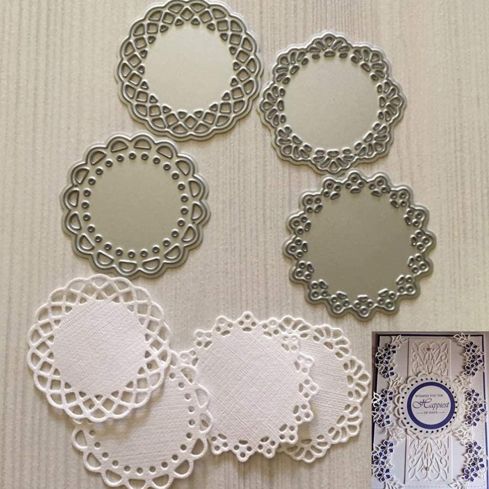 Metal Die Cuts Set Include 4 Different Patterns round Lace Flower Border Cutting Dies Cut Stencils for Scrapbooking Photo Album Decorative Embossing Paper Dies for Card Making Template (Silver) image number 6