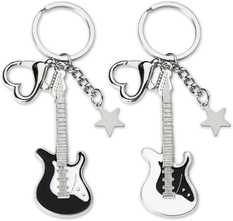 Mini Guitar Keychains for Women Men 2Pcs Music Gifts for Bff Friends Sisters Musicians Guitar Players Birthday Graduation Gifts for Couples Music Teacher Students Y2K Guitar Keychain image number 4