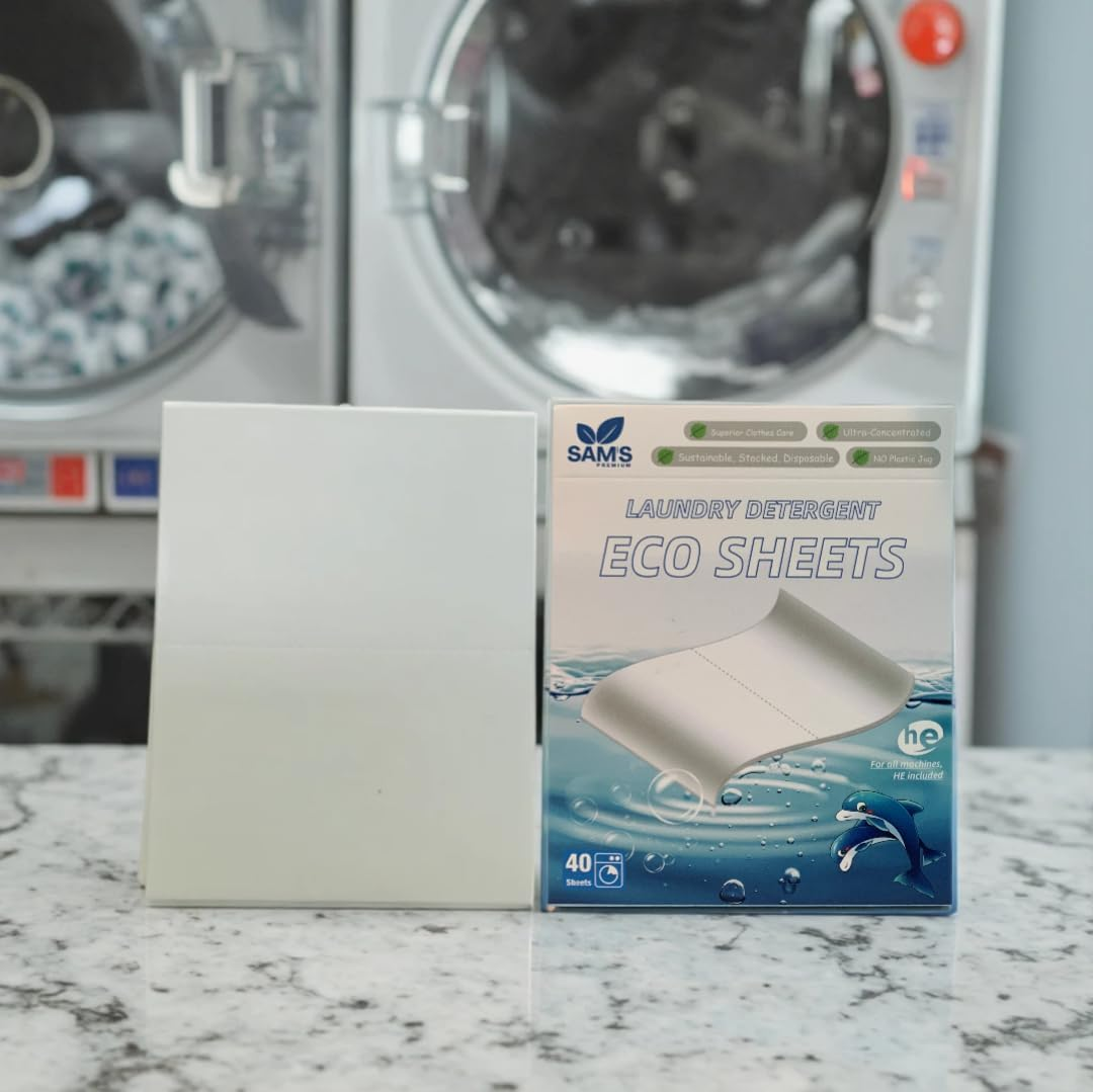 SAM'S PREMIUM Eco Laundry Detergent Sheets (80 Loads) &ndash; Plastic-Free, Zero-Waste, Dissolvable Strips for Washing Machines &ndash; Compact & Travel-Friendly Laundry Soap Sheets image number 1