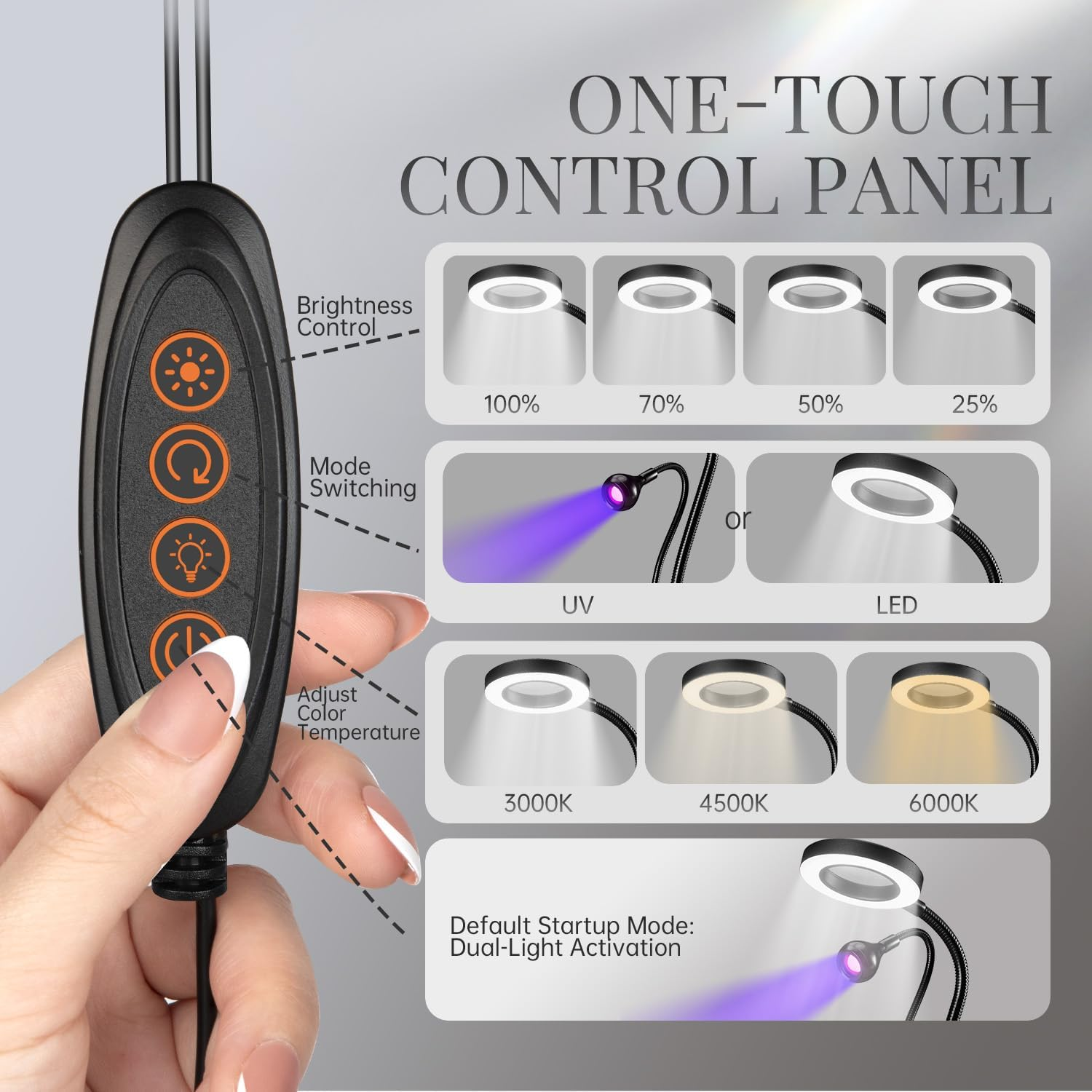 Krofaue U V Nail Lamp for Gel X - Flash Cure Lamp Dual-Light Gel X U V Light with 6&times; Magnifier 4-Levels Brightness Nail Dryer for Regular Polish, Desk Clip Salon-Perfect Manicures at Home Black image number 3