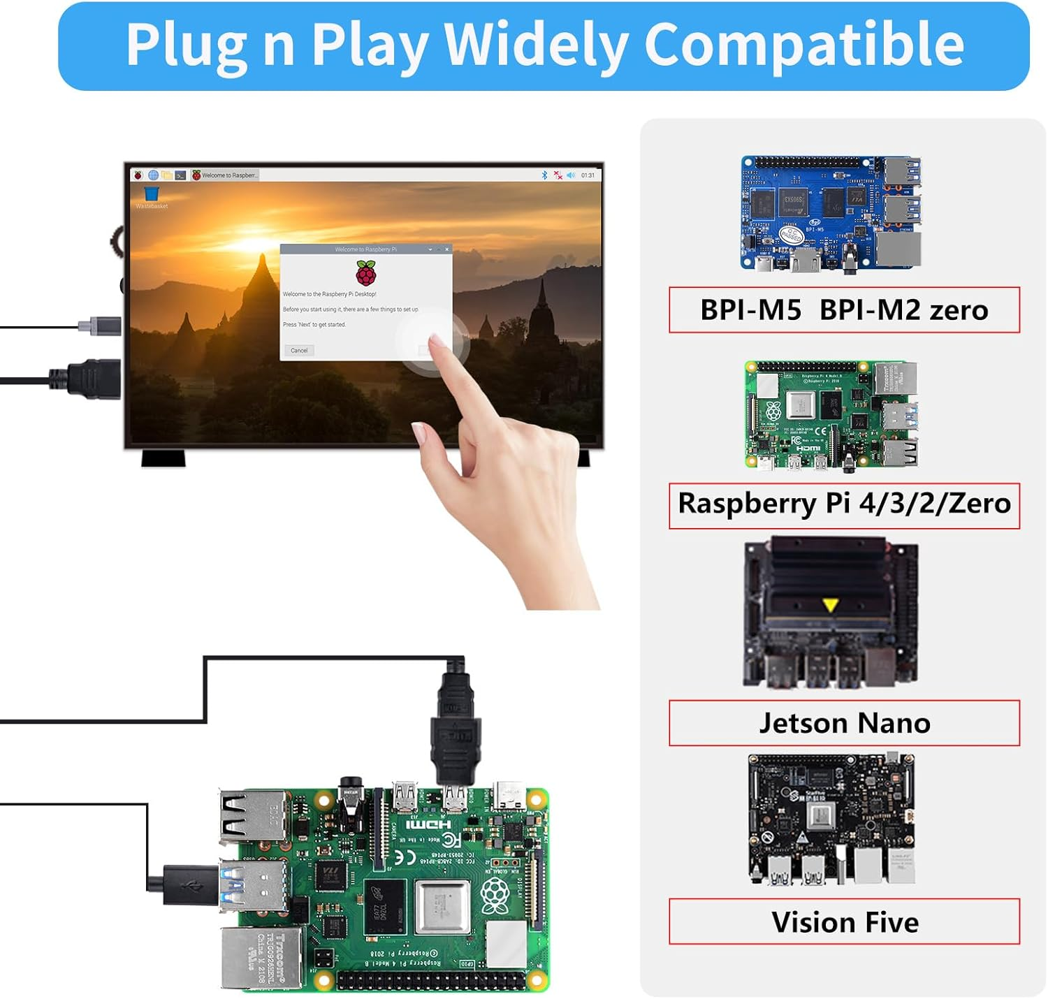 Geeekpi 10.1 Inch LCD Screen for Raspberry Pi, 1024X600 IPS LCD Display, HDMI Portable Monitor for Raspberry Pi 5/Pi 4B/3B+/3B/B+/Zero/400, Win11/10/8/7 (Touch Screen) image number 3
