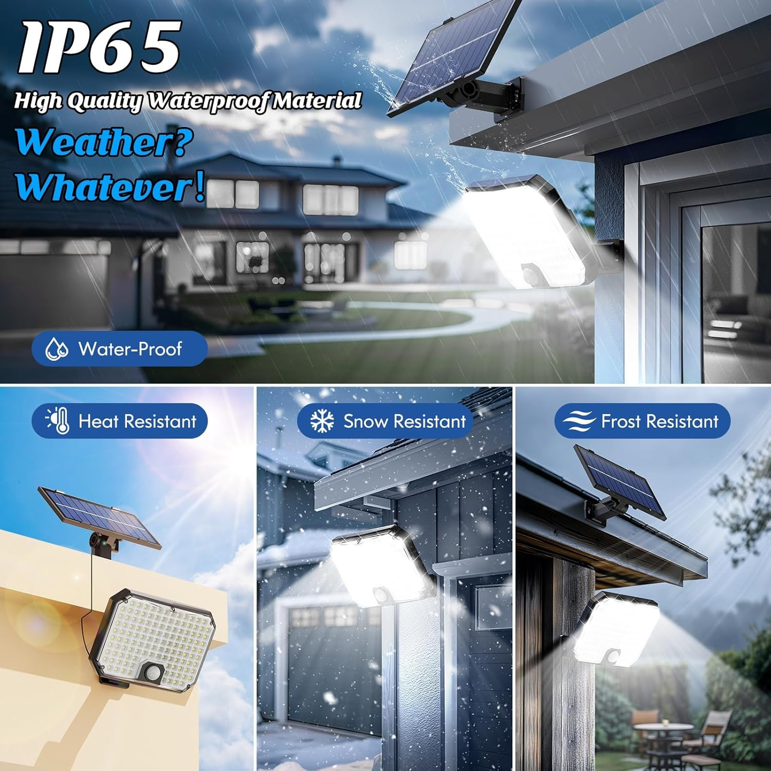 2 Pack Solar Lights Outdoor, 124 LED 1500LM Motion Sensor Outdoor Lights, IP65 Waterproof Solar Powered Security Flood Light Modes for outside Yard, Shed, Barn, Patio, Porch, Garden, Garage image number 6