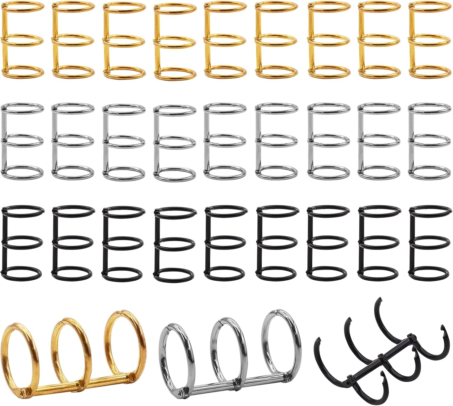 Mardatt 30Pcs 3 Ring Metal Loose Leaf Binders Book Rings Snap Split Hinged for Notebook, Diary, Photo Album, Binding Spines Combs, 20Mm (Gold, Silver, Black) image number 1