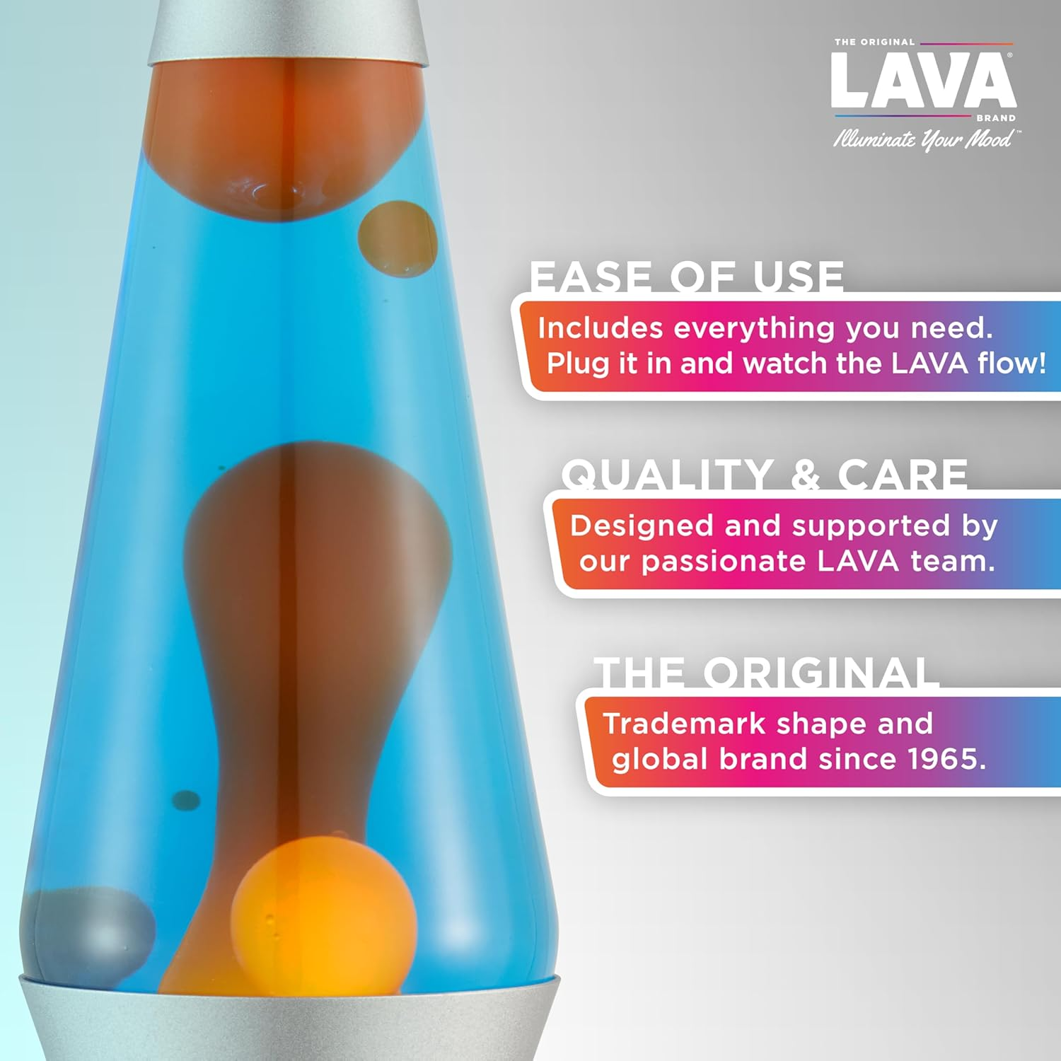 Lava Lamp 2117, Orange Wax, Blue Liquid, Silver Base and Cap, Original 14.5 Inch Lava&reg; Motion Lamp to Illuminate Your Mood - Blue/Clear image number 5