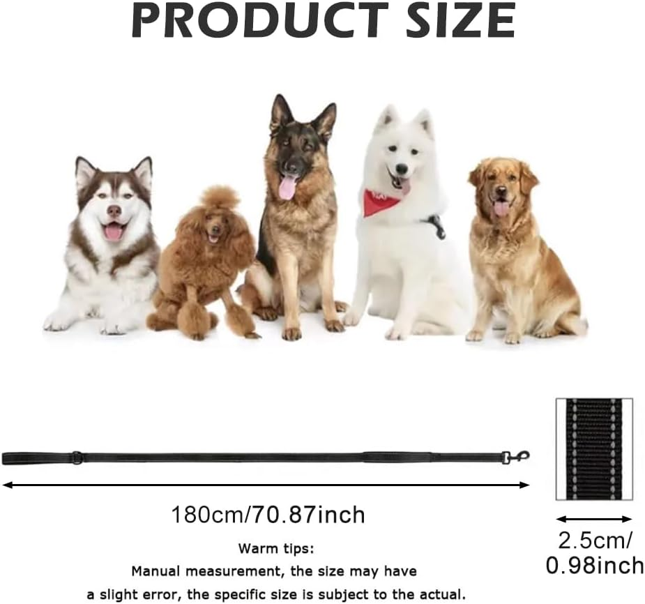 Heavy Duty Dog Leashes with 2 Handles by Padded Traffic Handle for Extra Control, 180Cm X 2.5Cm Dog-Lead with Highly Reflective Threads, Perfect for Medium to Large Dogs image number 6