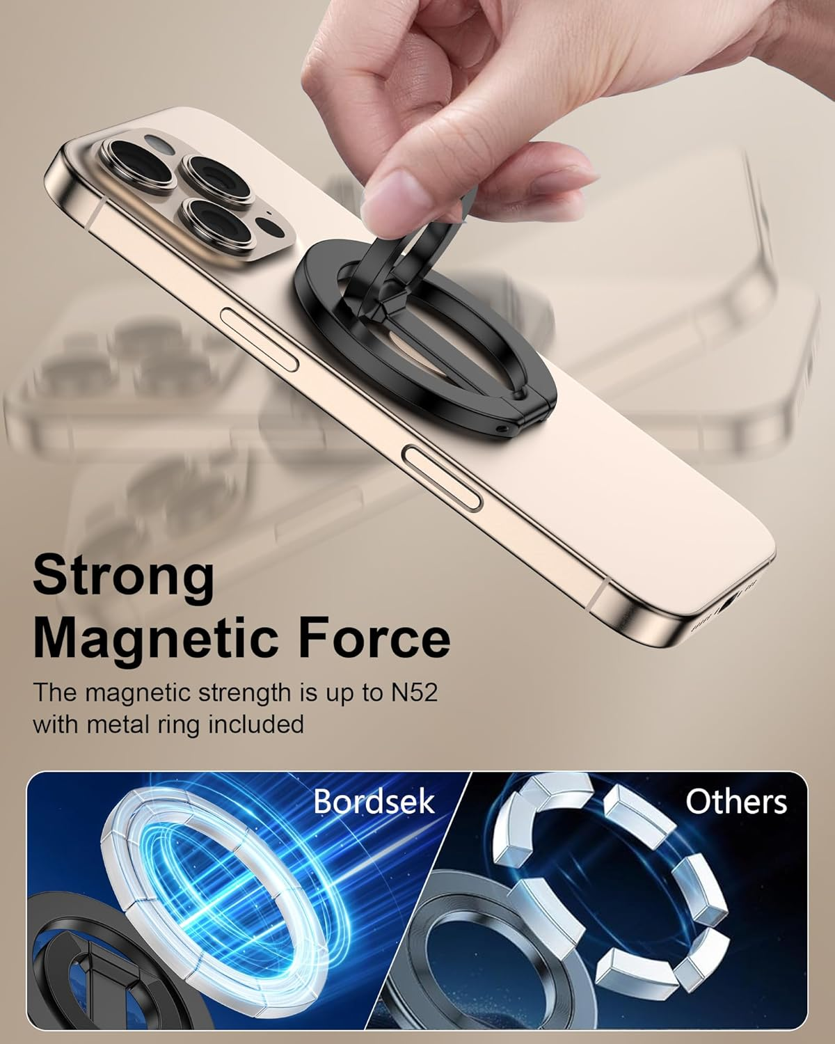 Magsafe Phone Grip Holder Dual-Sided Magnetic Finger Ring Adjustable Kickstand Loop for Iphone 17/16 Pro Max/15 Plus/14 Pro/13 Mini/12, Samsung, Magnet Phone Stand Grip Compatible with Mag Car Mounts image number 4