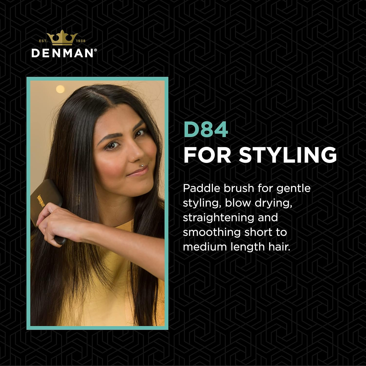 Denman (Black) Mini Paddle Cushion Hair Brush for Blow Drying, Detangling & on the Go Travel - Comfortable Styling, Straightening & Smoothing - for Women and Men, D84 image number 1