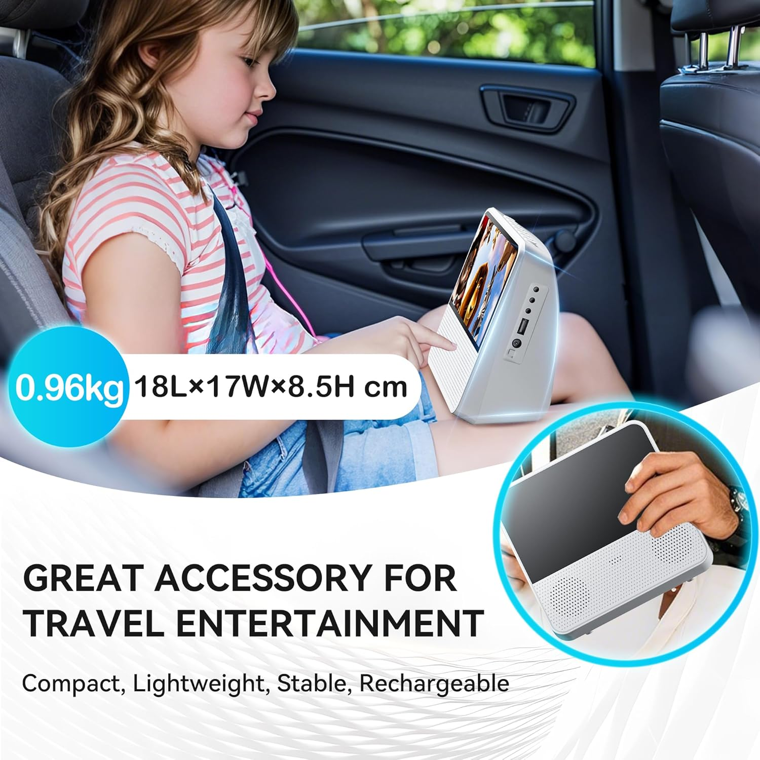 SHIWAKOTO Portable DVD Player with 7" Eye-Protective Screen, Outdoor DVD Player Built-In Rechargeable Battery, USB, AV, AUX, Bluetooth Connection, All Region Free DVD Player for Kids image number 5