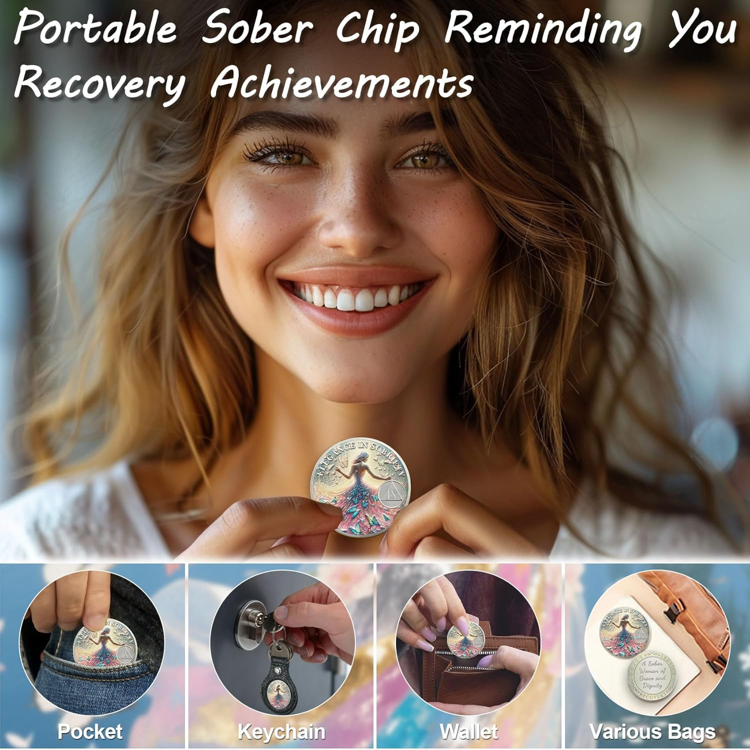 ACGZQY 9 Year Elegance Women Sobriety Coin - Colorful Butterfly Sober Woman AA Coins and Medallions Inspirational Recovery Coin Sobriety Chips - New Beginning NA AA Token Sobriety Gifts image number 6