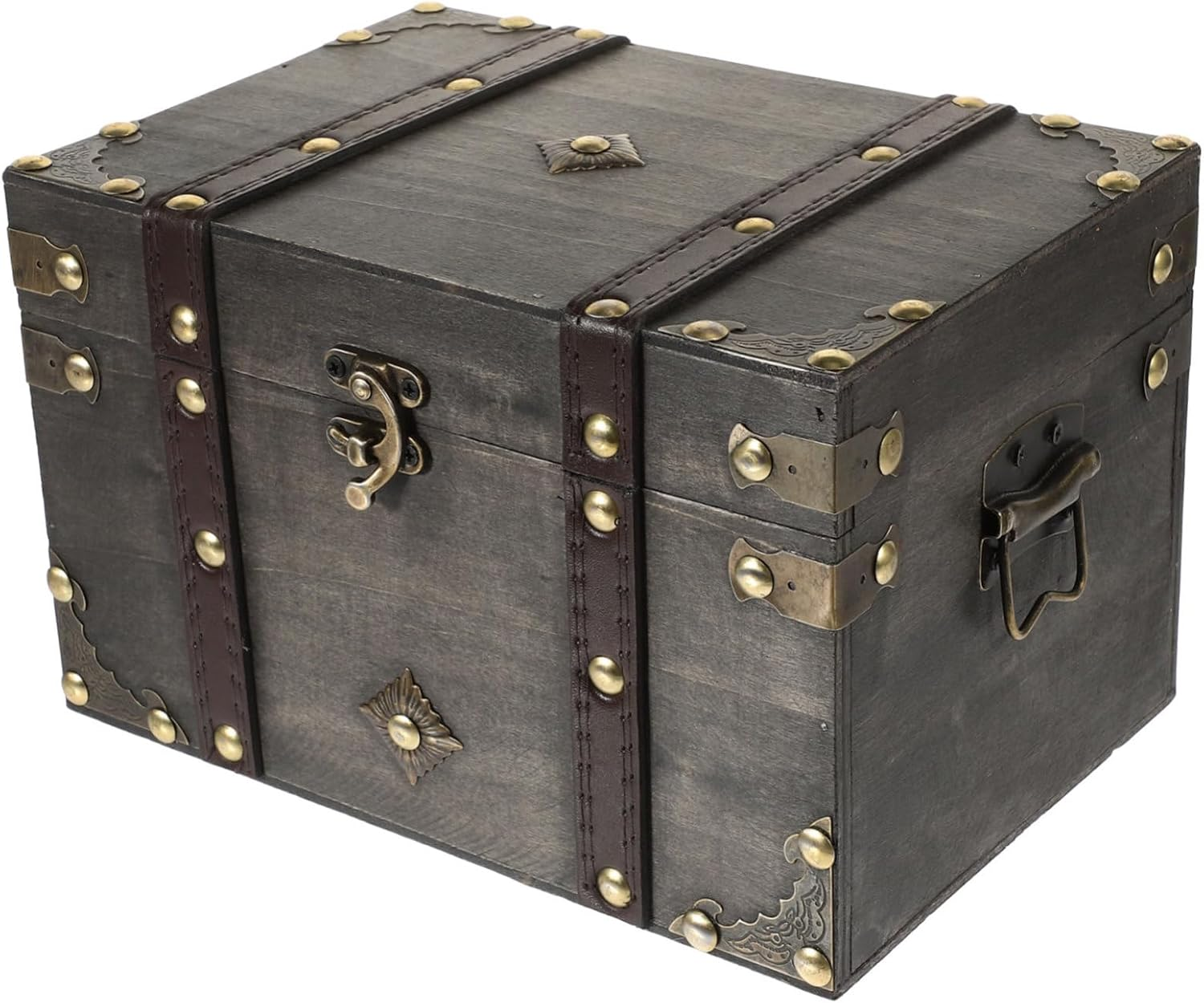 Cabilock Wooden Pirate Treasure Chest Large Gray Multi-Functional Storage Box Lock Jewelry Document Organizer Decorative Wood Treasure Box for Home and Office image number 5