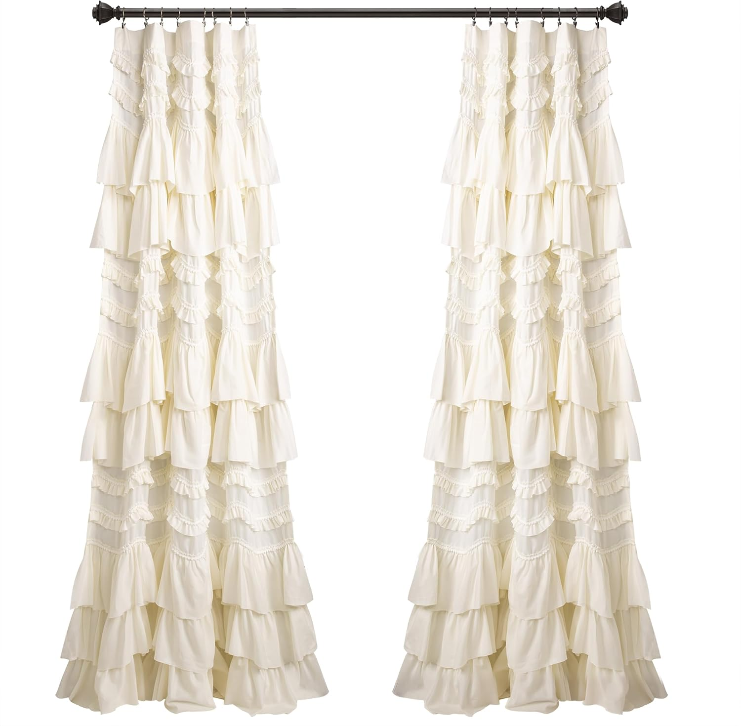 Lush Decor Kemmy Curtain | Ruffled, Textured Shabby Chic Style Window Panel for Living, Dining Room, Bedroom (Single), 84&rdquo; X 52&rdquo;, Ivory image number 3