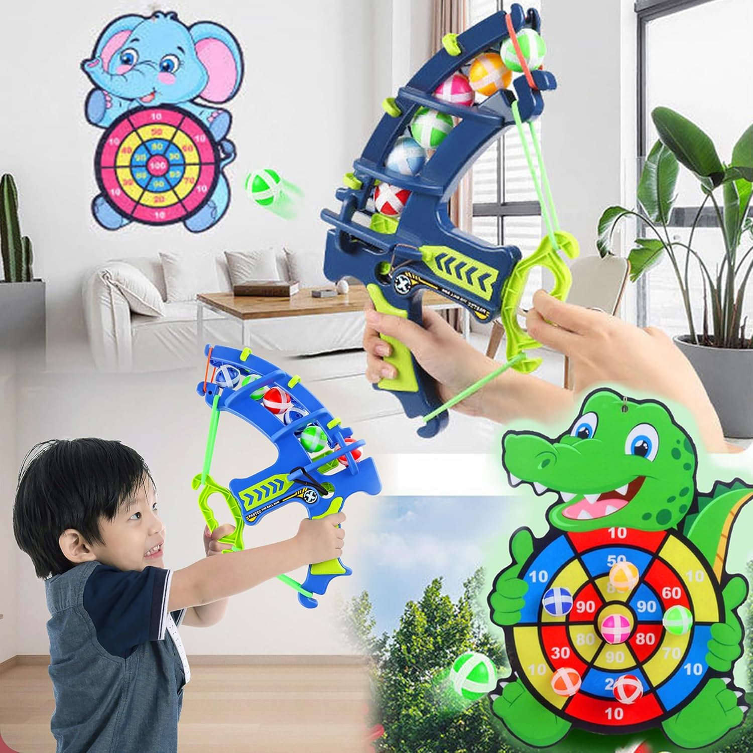 2 Pack Kids Bow and Arrow for Kids, 42Cm Large 2 Board Targets with 10 Sticky Balls, Indoor/Sports Outdoor Fun Party Play Game Toys Birthday Gifts for 3 4 5 6 7 8 9 10+ Years Old Boys Girls Adults image number 2