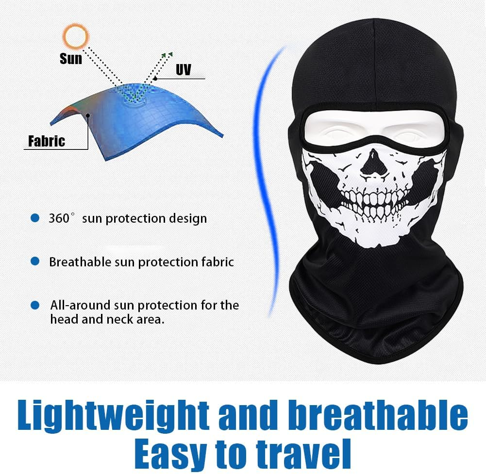 Geli Black Ghosts Skull Full Face Mask,Windproof Ski Mask for Cosplay Party Halloween and Motorcycle Bike Cycling Outdoor image number 6