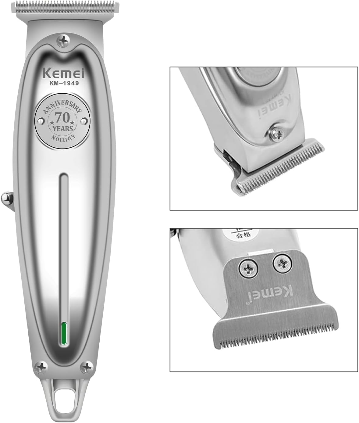 KEMEI Professional Hair Trimmer for Men Zero Gap Trimmer Electric Wireless Beard/Hair Trimmer Rechargeable Hair Cutting Machine for Stylists and Hairdressers Grooming Kit, Km-1949-Silver image number 1