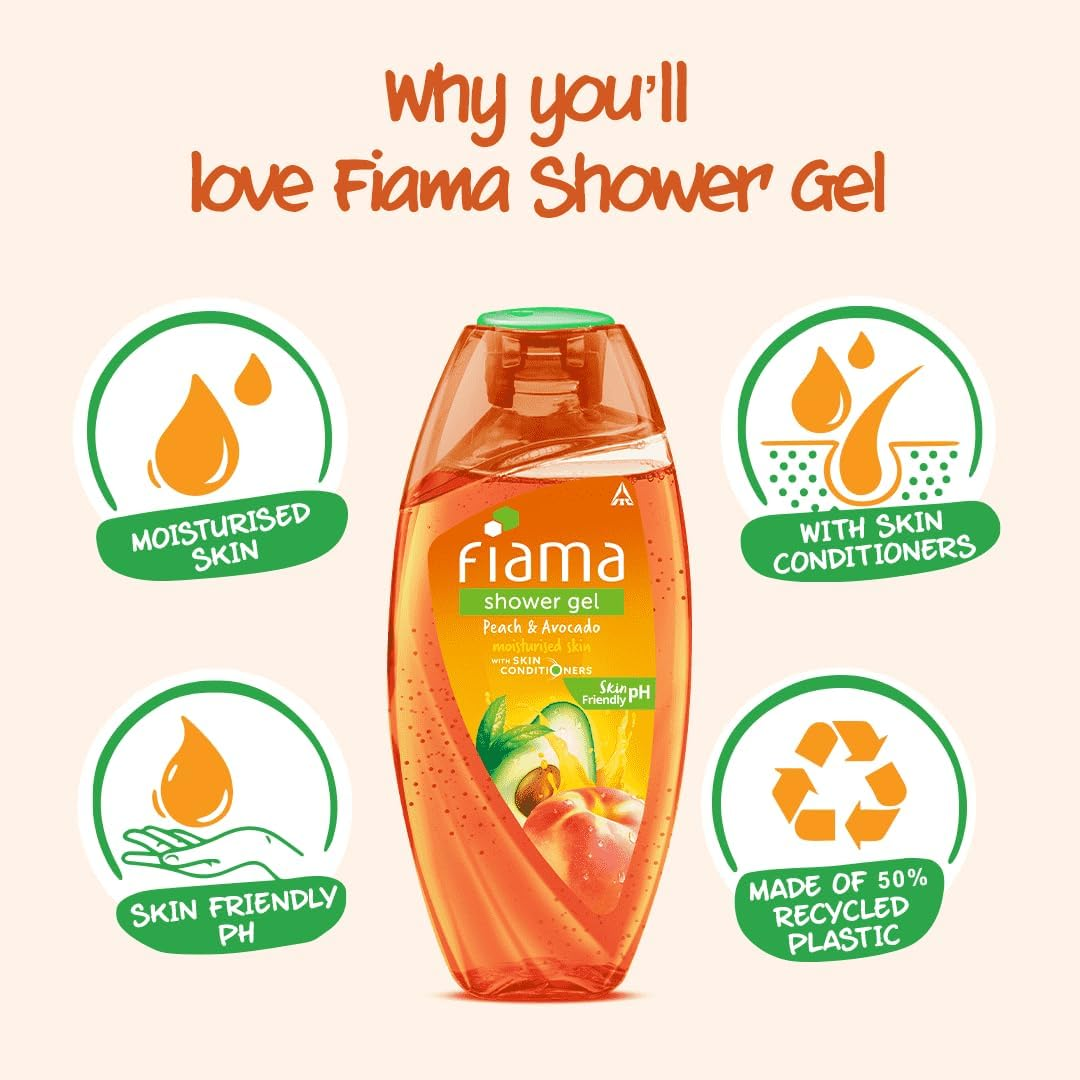 Fiama Shower Gel Peach & Avocado, Body Wash with Skin Conditioners for Soft Moisturised Skin, 250 Ml Bottle image number 5