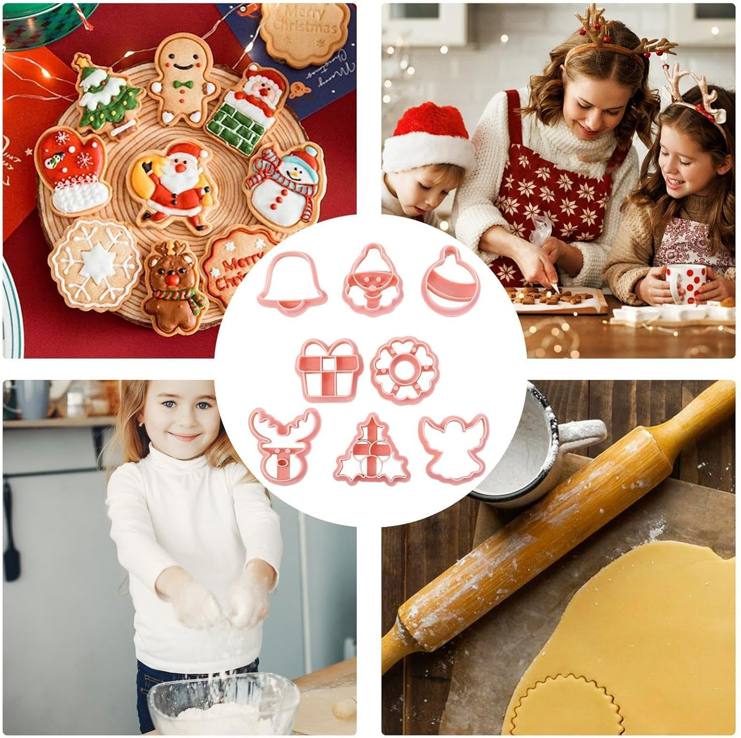 Christmas Cookie Set - Festive Cookie Decorating Supplies Set of 8 | Cookie Holiday Party Supplies Include Santa, Reindeer, Bell, Etc for Kids Baking image number 6