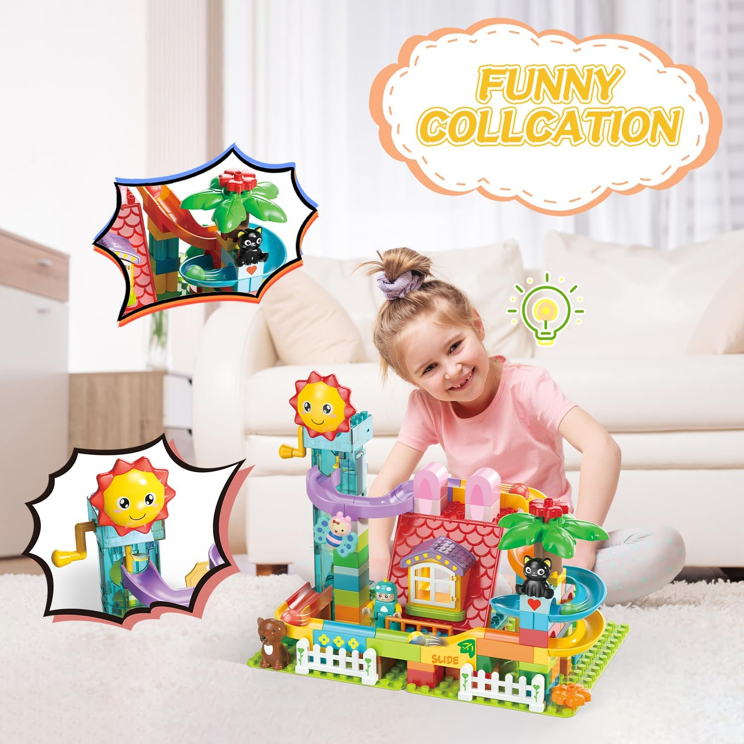 Marble Run Building Blocks Toy - 2 in 1 Compatible Blocks Models with 6 Marble Balls, Montessori Educational Race Track Building Block Set, Classic Blocks STEM Toy for Kid Boys Girls (119PCS) image number 2