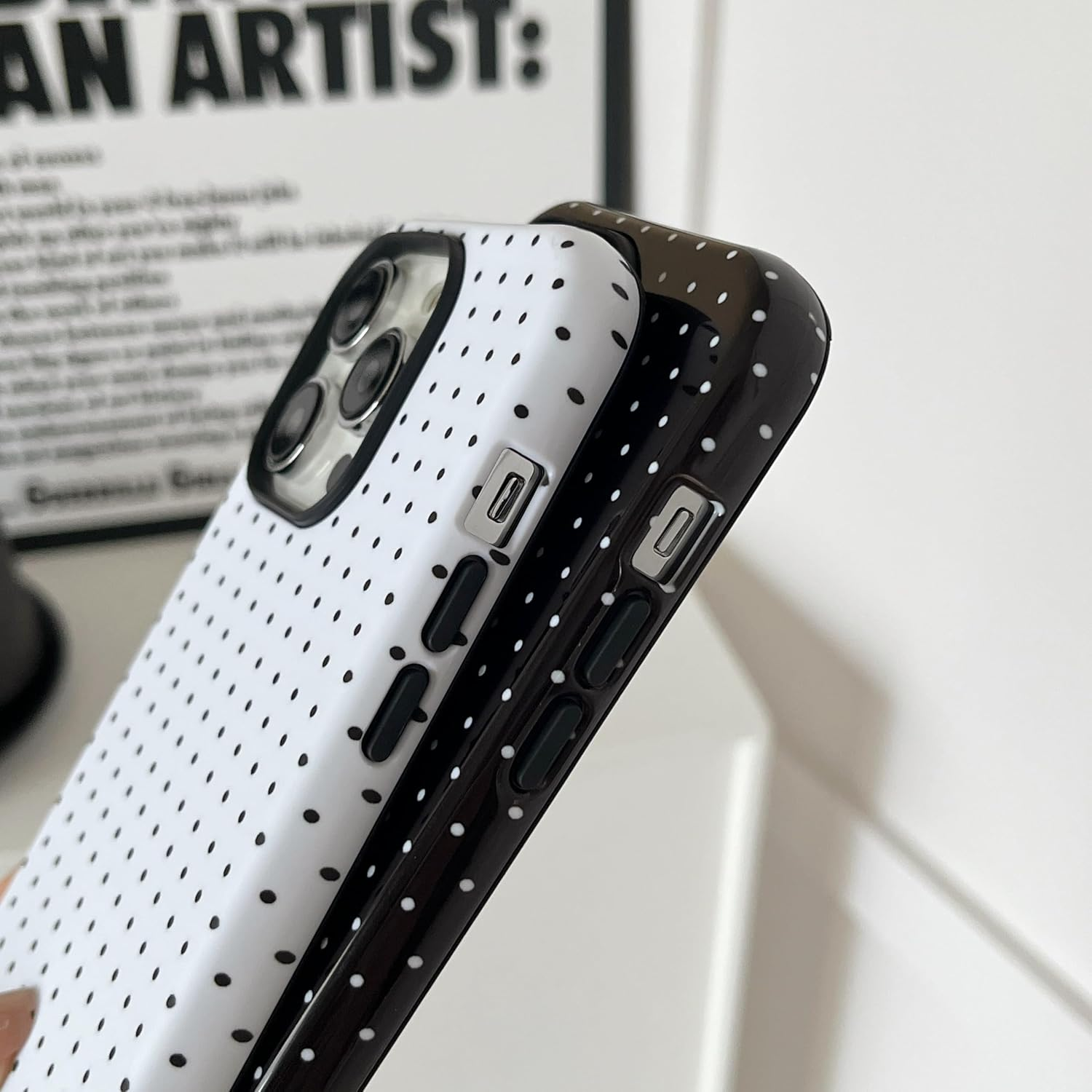 TQLGY for Iphone 14 Pro Case, Cute Polka Dot Phone Case Shockproof Slim Soft TPU and Hard PC Protective Cover for Women Girls, Black image number 3