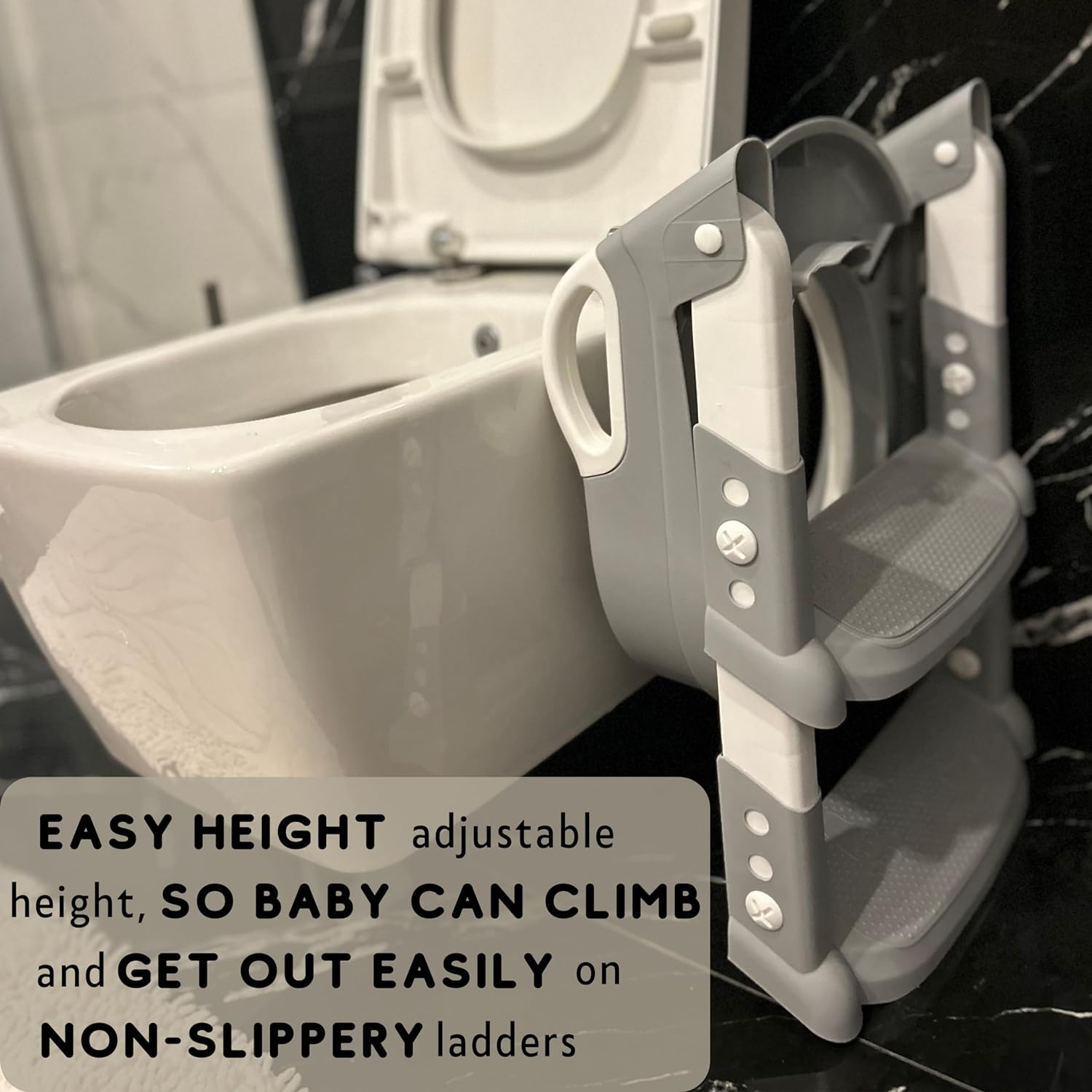 ASMAN Potty Training Seat, Adjustable and Foldable Toilet Seat with Ladder, Comfortable/Portable for Baby (White/Grey) image number 2