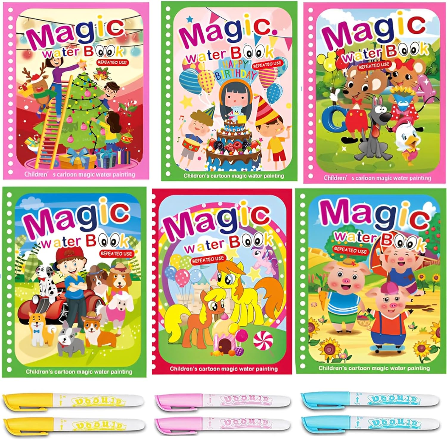 MYLEUS 6 Set Water Drawing Books for 3-6 Kids, Kids Montessori Toys Reusable Magic Water Coloring Book Magica Drawing Books Painting Toys Toddler Early Education Toys(Pen Random Color) image number 6