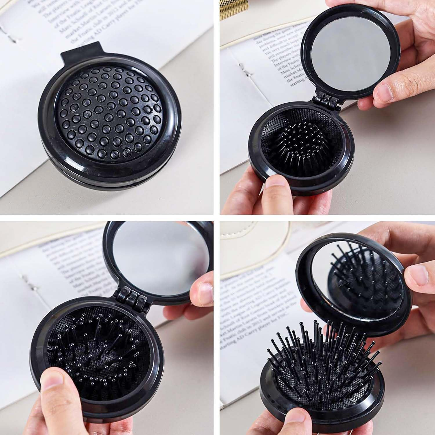 Foldable Hair Brushes with Mirror, Mini round Foldable Hair Brush, Travel Brush, Small Hair Brush, Compact Travel Size Hair Massage Comb for Men, Women and Girls, Pack of 2 image number 1