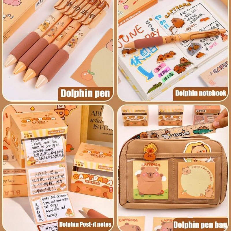 WEZCHUGHAOL Capybara Stationery Set, Cartoon Pencil Bag, Cute Pencil Case with Pens, Clips, Rulers and More, Wide Opening Pen Organiser image number 1