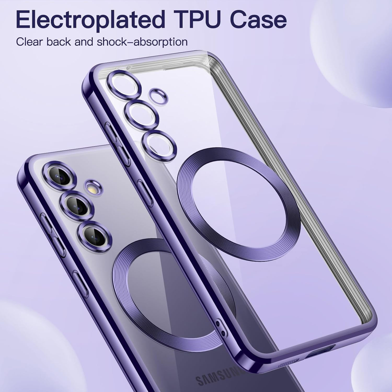 Jetech Soft Clear Case for Samsung Galaxy S24 6.2-Inch, Camera Lens Full Protection, Compatible with Magsafe Wireless Charging, Shockproof Electroplated TPU Phone Cover (Cobalt Violet) image number 1