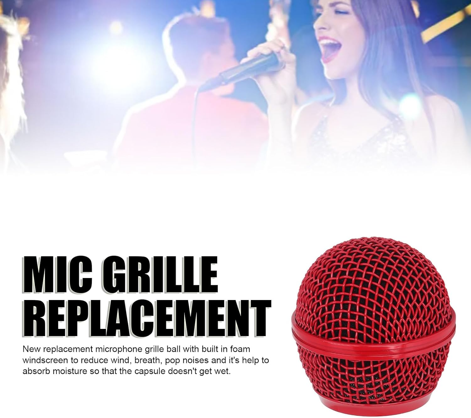 Mesh Grill for SM58 Microphones, Stainless Steel Microphone Head Replace, Mic Grille Replacement for SM58S SM58LC BETA58 BETA58A SA M30 SV100 UT2 PGX24 and More (Red) - Black image number 6