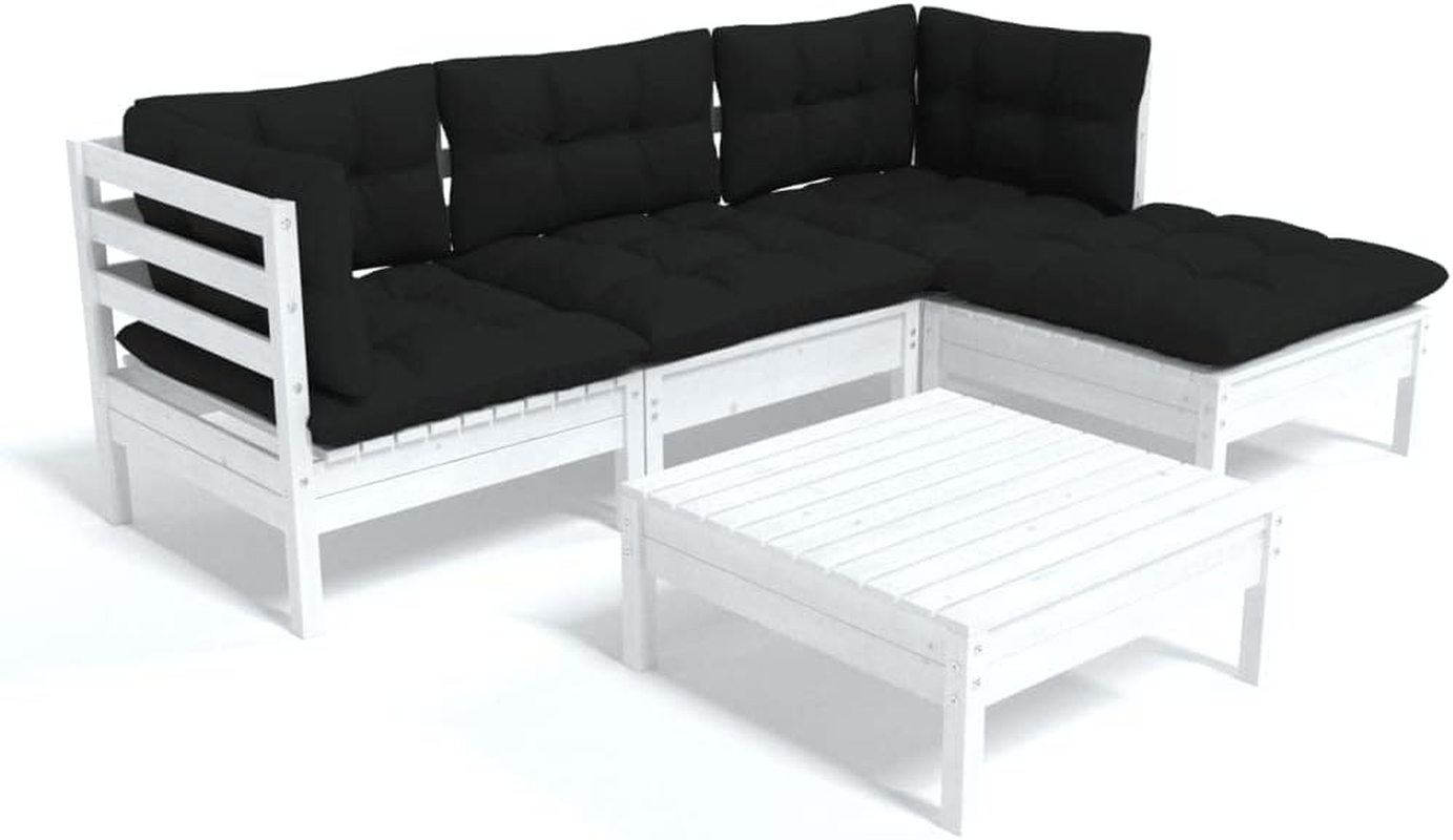 Vidaxl Solid Pinewood Garden Lounge Set 5 Piece with Cushions Outdoor Terrace Balcony Seat Seating Sitting Chair Lounge Sofa Furniture White image number 2