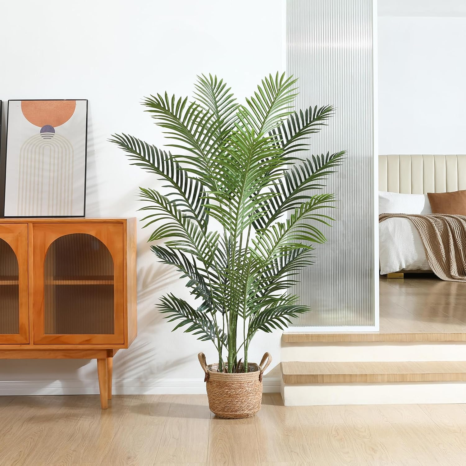 5Ft Artificial Palm Tree for Home Decor,Fake Palm Tree with 17 Trunks Faux Plant with Pot for Indoor Outdoor House Living Room Office Porch Garden image number 1