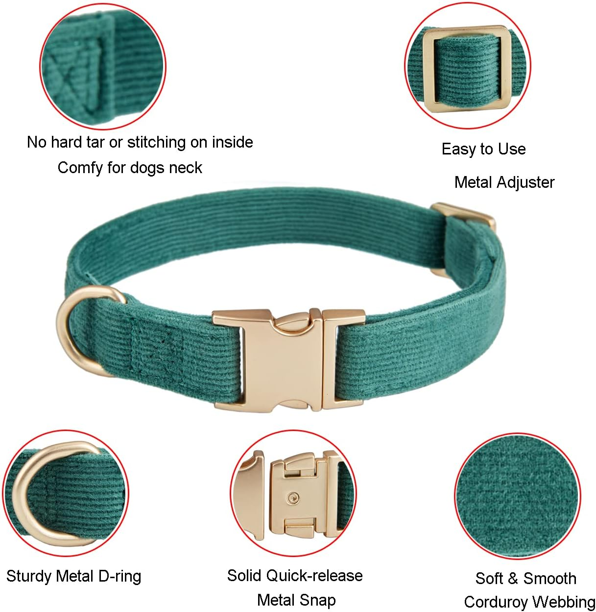YUDOTE Dog Collar and Lead Set Small,Soft Non-Irritant Corduroy Collar Leash Matching Combo for Daily Walking,Green image number 2