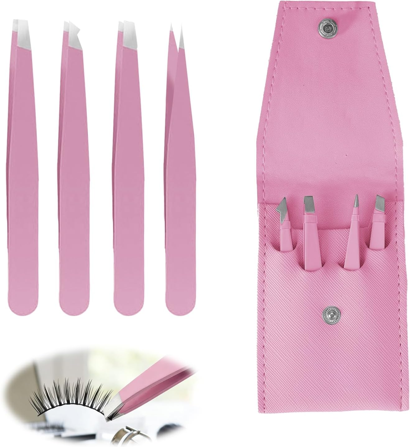 Havenease 4-Piece Eyebrows Tweezers,Stainless Steel Slant Tweezer Set and Pointed Hair Removal Tweezers, Precision Tweezers for Men and Women,Ingrown Hair,Eyebrows Plucking,Daily Beauty Essentials image number 5