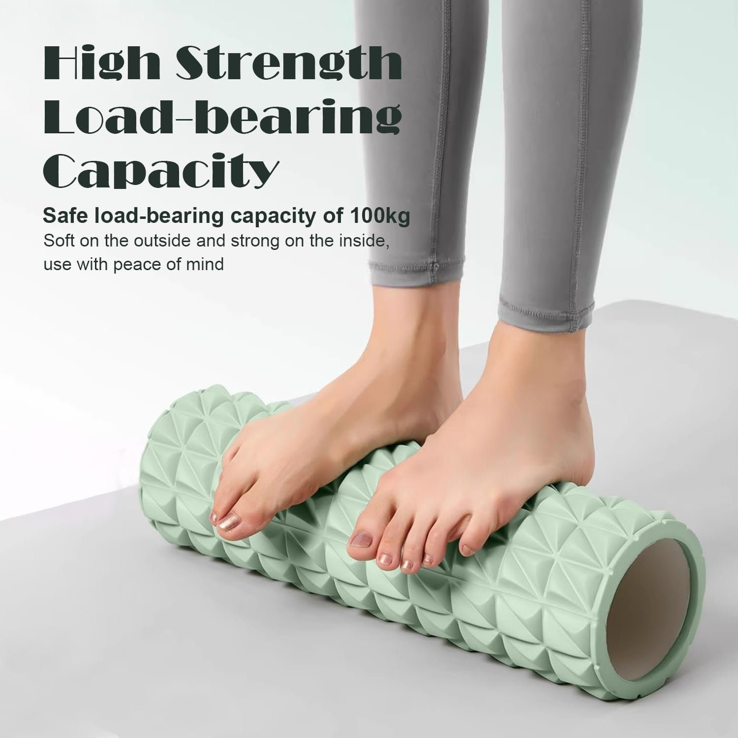 Foam Roller - 18" Deep Tissue Massage Muscle Roller and Stretching Equipment for Sustainable Strength and Myofascial Trigger Point Release (Light Green) - Light Green image number 5
