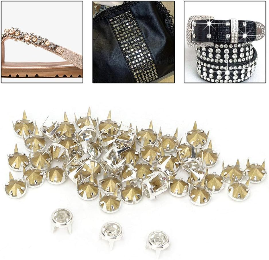 Glitter Rivets for Textiles, Glitter Rivets, Rhinestones with Claws, Rhinestone Nailhead, Pack of 50, 7 Mm Diy Silver round Claw, A-Grade, Rhinestones, Rhinestone Claw, Beads, Nail Head Rivets for Artificial Hand image number 3